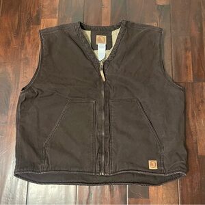 Berne Mens Sherpa Lined Duck Vest 2XL Brown Work Carpenter Farm Outdoor V-Neck
